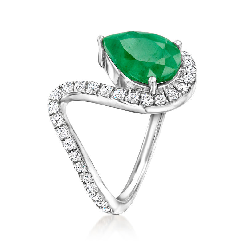 2.00 Carat Emerald and .70 ct. t.w. White Topaz Wavy Ring in Sterling Silver image number 2