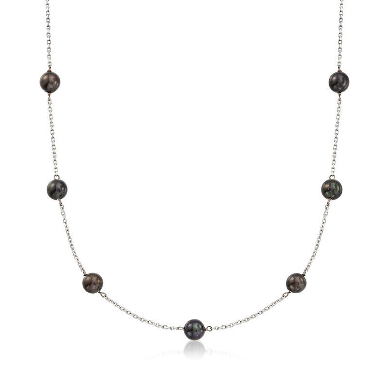 C. 2000 Vintage 6.5mm Black Cultured Pearl Station Necklace in 14kt White Gold image number 0