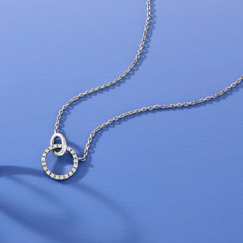 .10 ct. t.w. Diamond Interlocking-Circle Necklace in Sterling Silver. 16&quot; image number 3