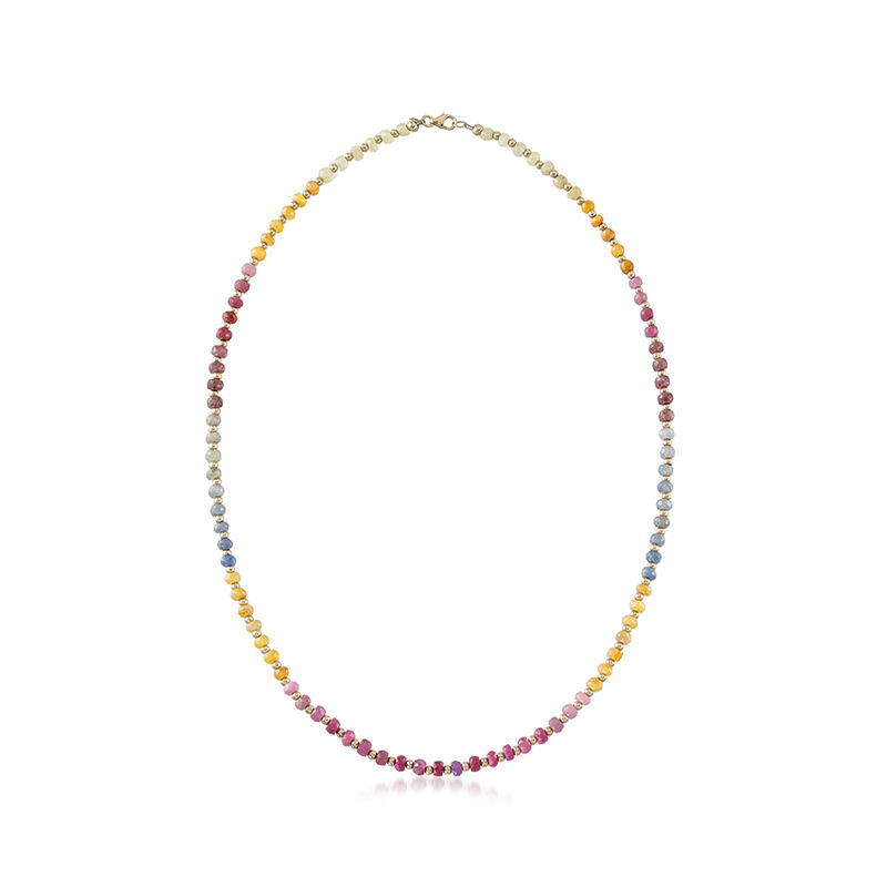 57.00 ct. t.w. Multicolored Sapphire Bead Necklace in 14kt Yellow Gold image number 2