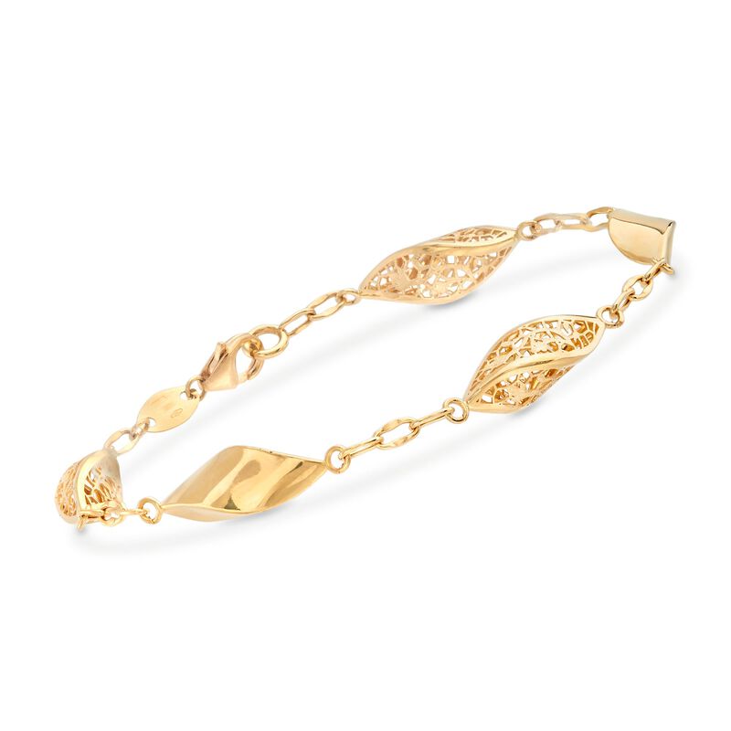 Italian 18kt Yellow Gold Floral Openwork Twisted Link Bracelet. 7.25&quot; image number 0