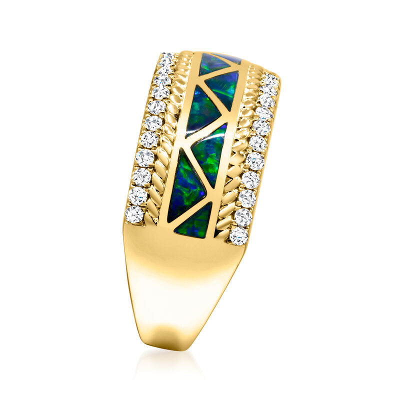 Black Opal and .37 ct. t.w. Diamond Ring in 14kt Yellow Gold image number 1