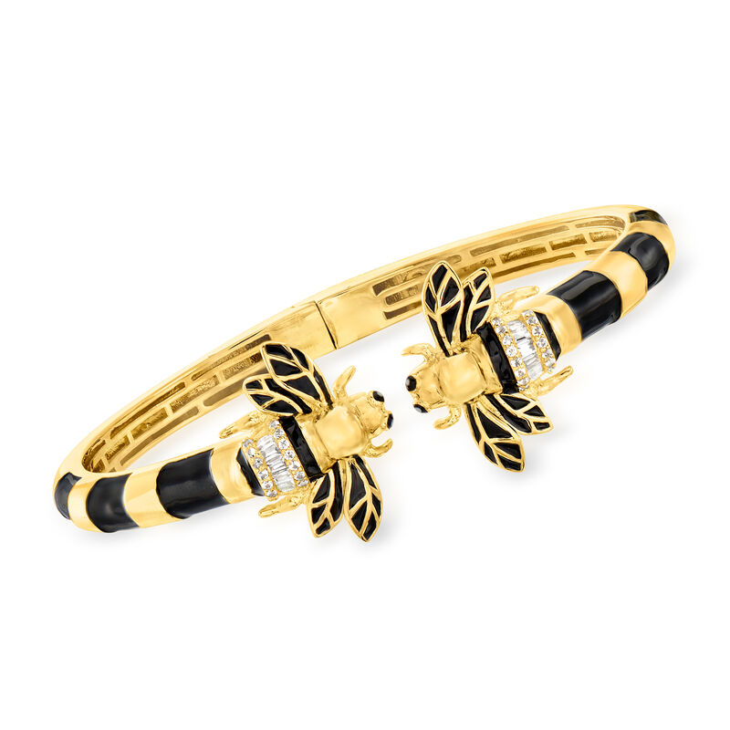 .50 ct. t.w. White Topaz Bumblebee Cuff Bracelet with Black Enamel in 18kt Gold Over Sterling image number 0