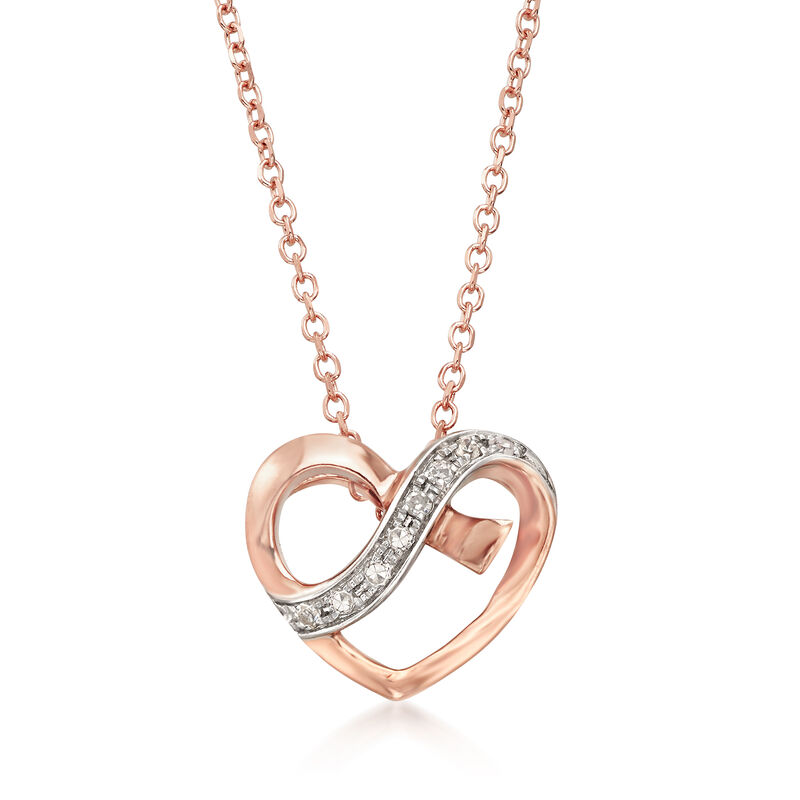 14kt Rose Gold Heart Open-Space Pendant Necklace with Diamond Accents. 18&quot; image number 1