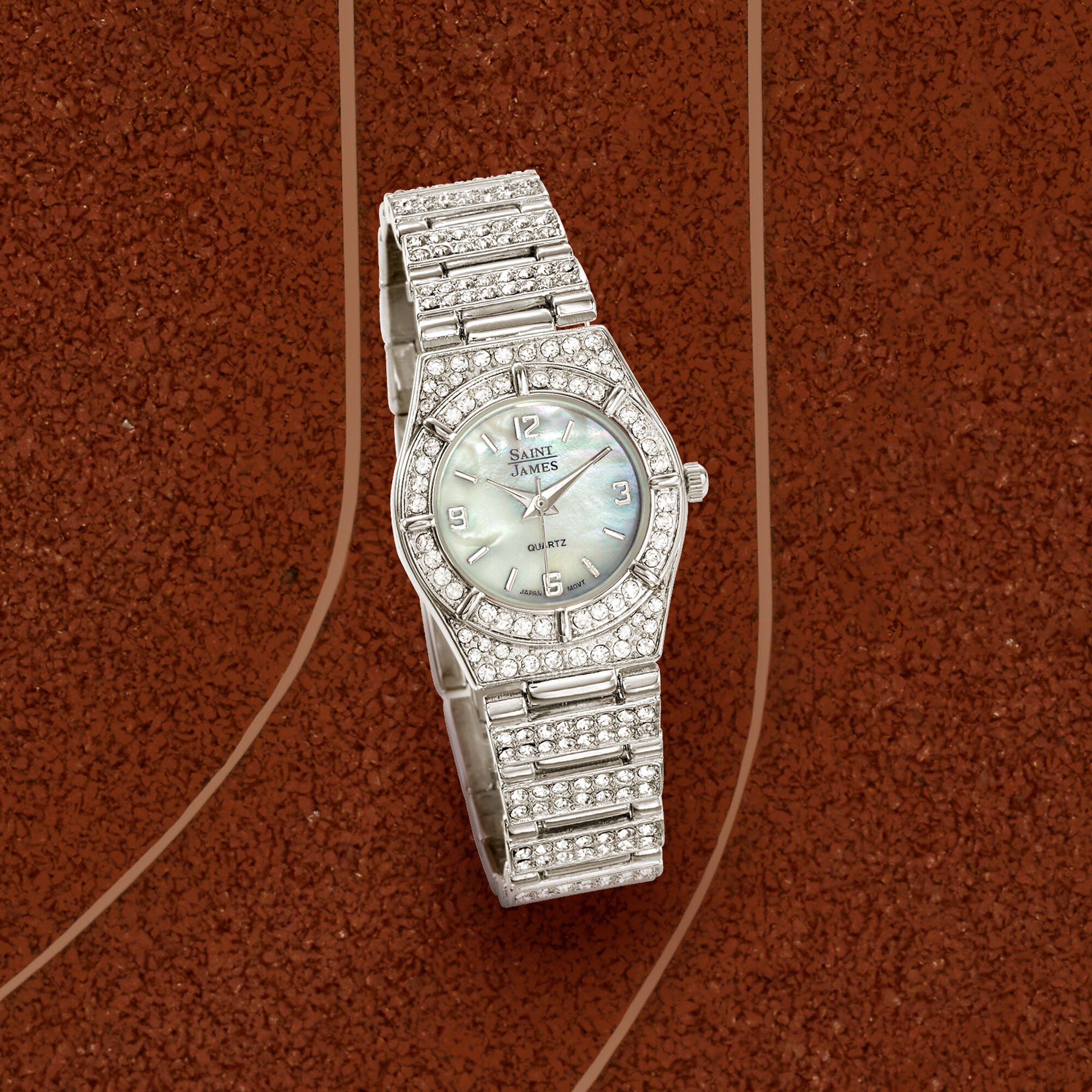 Saint James Women s 25mm Crystal and Mother of Pearl Watch in Stainless Steel