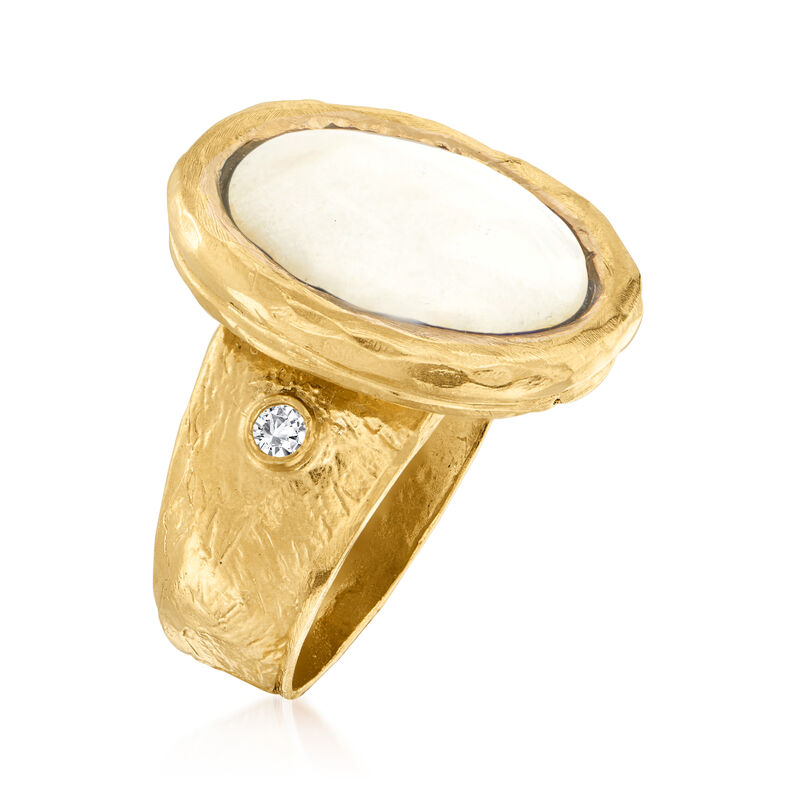 White Agate and .15 ct. t.w. White Topaz Ring in 18kt Gold Over Sterling image number 2