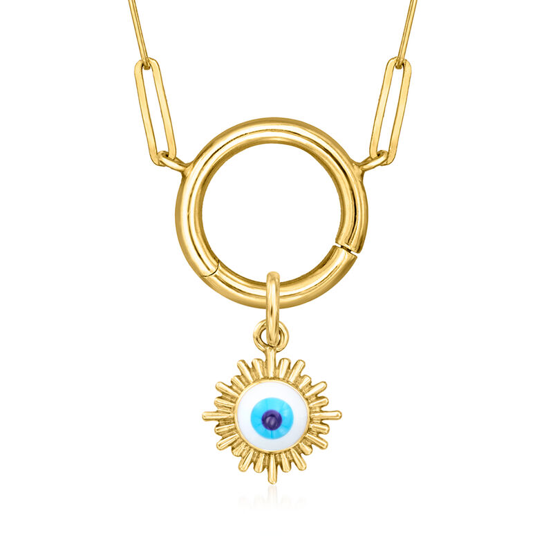 Multicolored Enamel Evil Eye Charm in 14kt Yellow Gold  image number 2