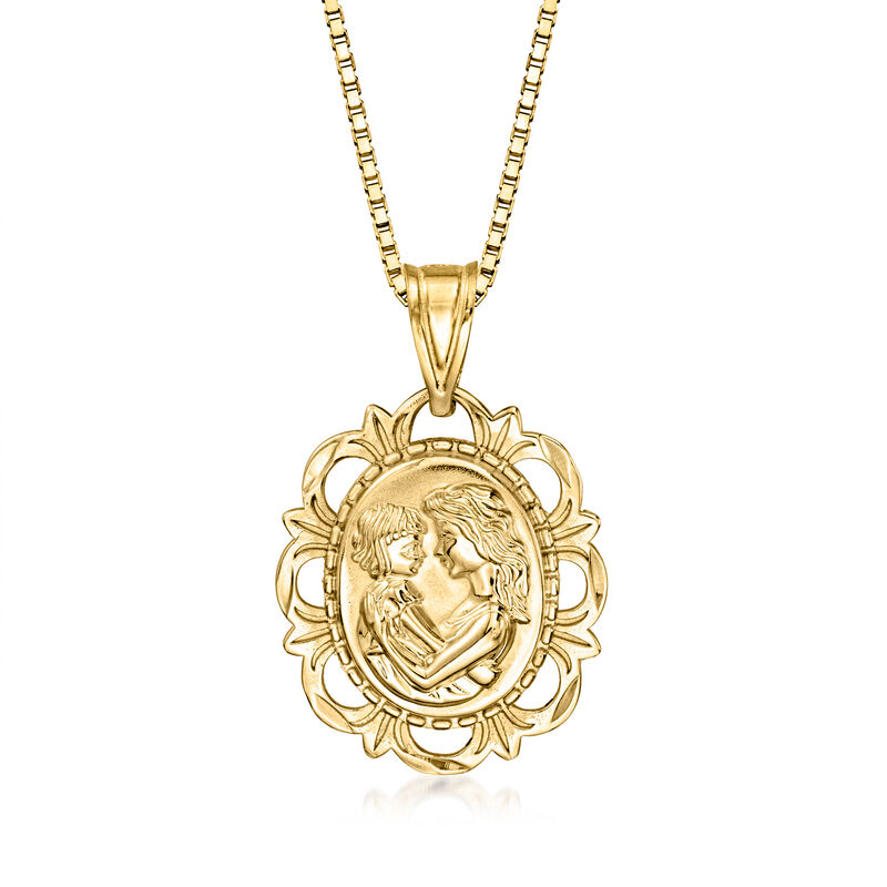 C. 1990 Vintage 14kt Yellow Gold Mother and Child Pendant Necklace image number 0