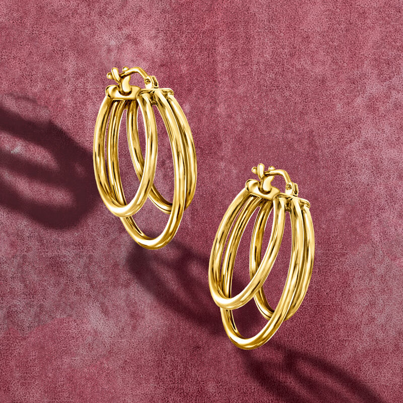 Italian 14kt Yellow Gold Triple-Hoop Earrings. 7/8" image number 3