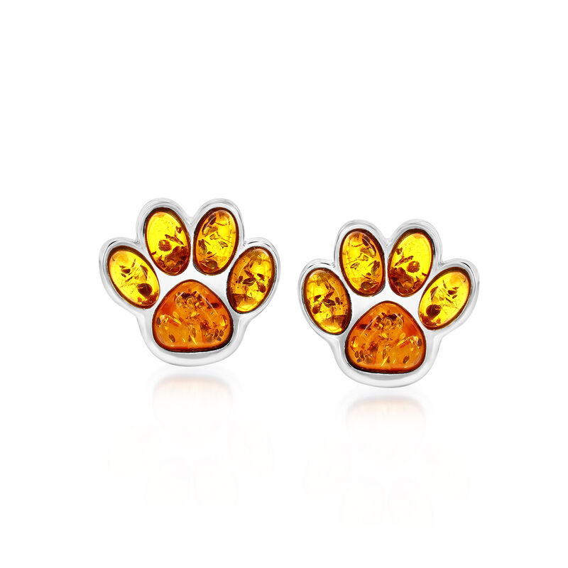Amber Paw Print Earrings in Sterling Silver  image number 0