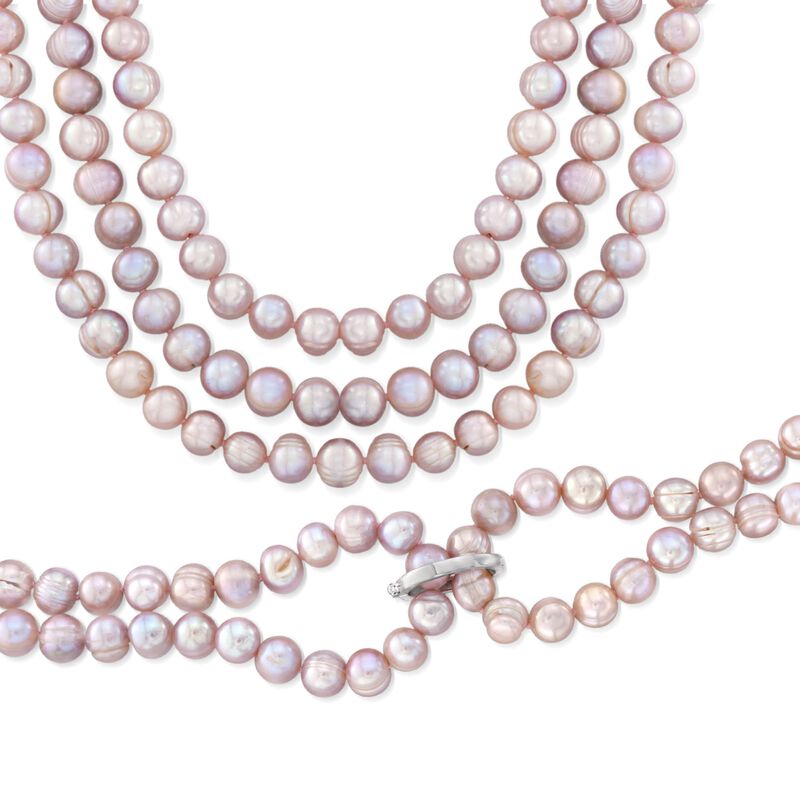 8-9mm Pink Cultured Pearl Endless Necklace with Free Sterling Silver Necklace Shortener image number 5