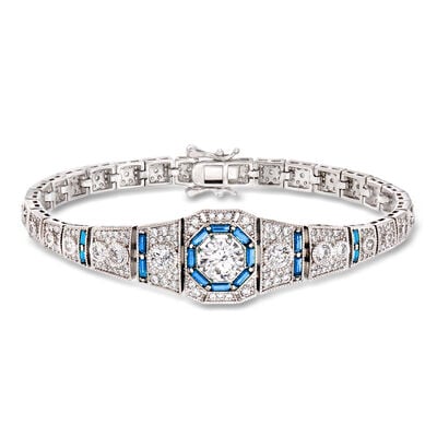4.00 ct. t.w. CZ and .98 ct. t.w. Simulated Sapphire Bracelet in Sterling Silver