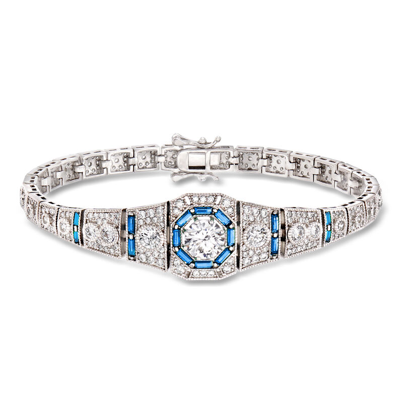 4.00 ct. t.w. CZ and .98 ct. t.w. Simulated Sapphire Bracelet in Sterling Silver image number 0