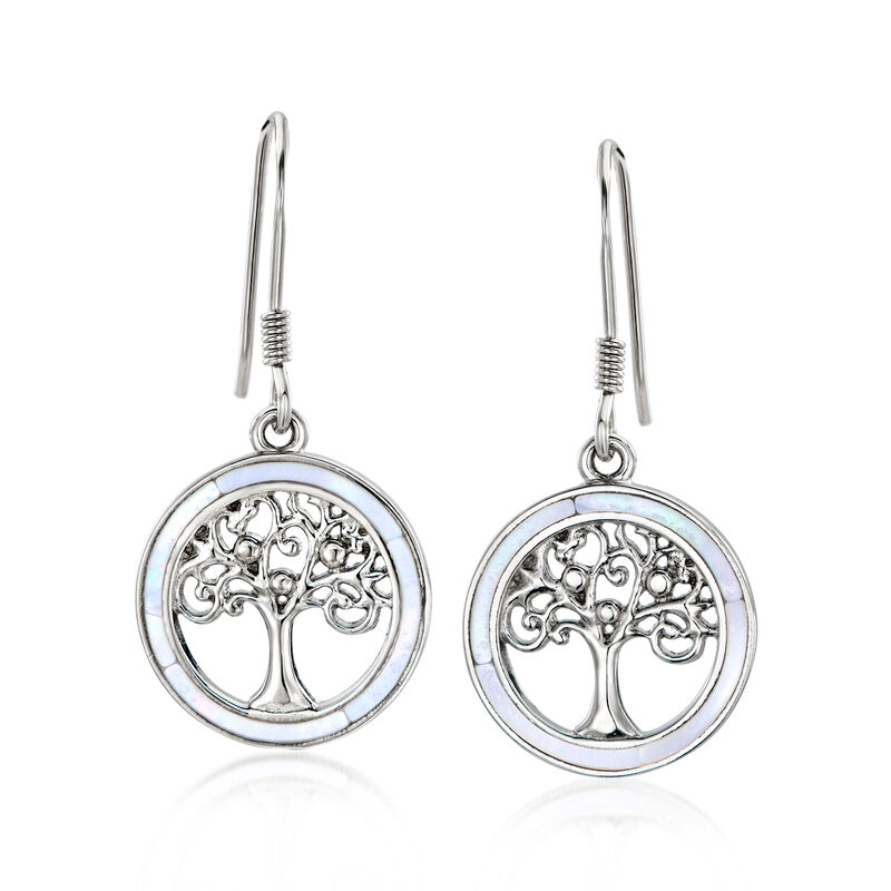 Mother-of-Pearl Tree of Life Drop Earrings in Sterling Silver  image number 0