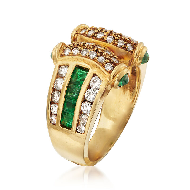 C. 1980 Vintage .90 ct. t.w. Emerald and .75 ct. t.w. Diamond Ring in 18kt Yellow Gold image number 2