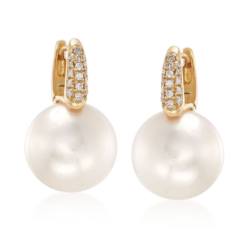 12-13mm Cultured South Sea Pearl and .16 ct. t.w. Diamond Earrings in 18kt Yellow Gold image number 3