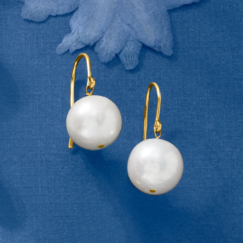 11mm Cultured Pearl Drop Earrings in 14kt Yellow Gold image number 3