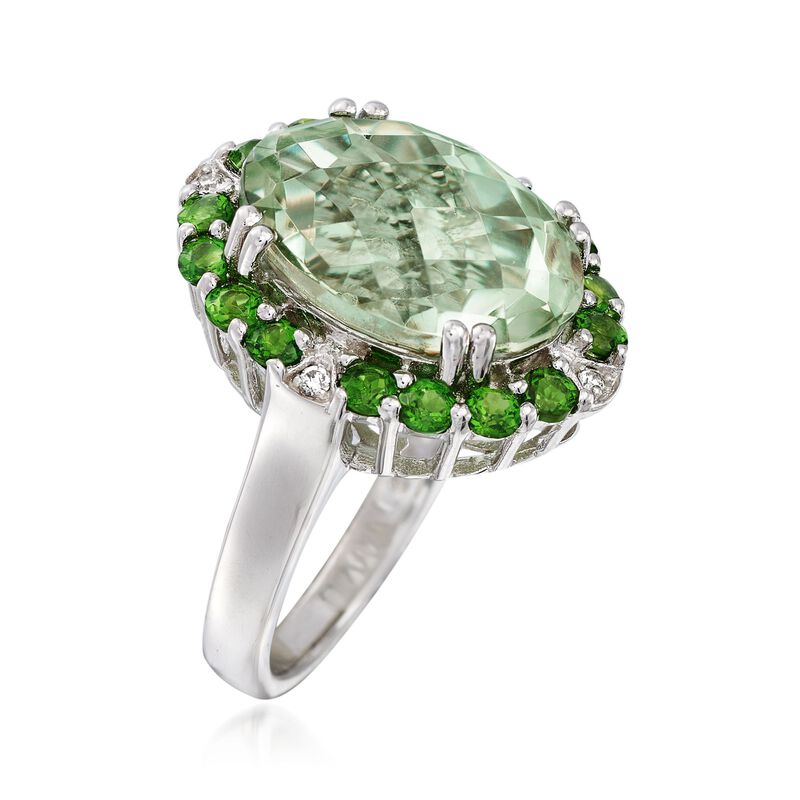 8.25 Carat Green Prasiolite and 1.20 ct. t.w. Green Dioside Ring with Diamond Accents in Sterling Silver. Size 8 image number 2
