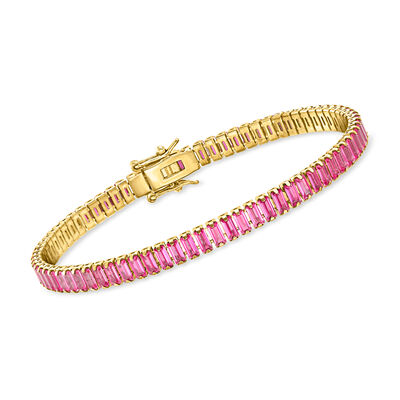 7.75 ct. t.w. Lab-Grown Pink Sapphire Tennis Bracelet in 18kt Gold Over Sterling