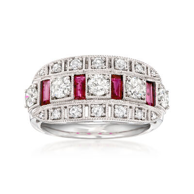 C. 1990 Vintage 1.07 ct. t.w. Diamond Ring with .61 ct. t.w. Rubies in Platinum