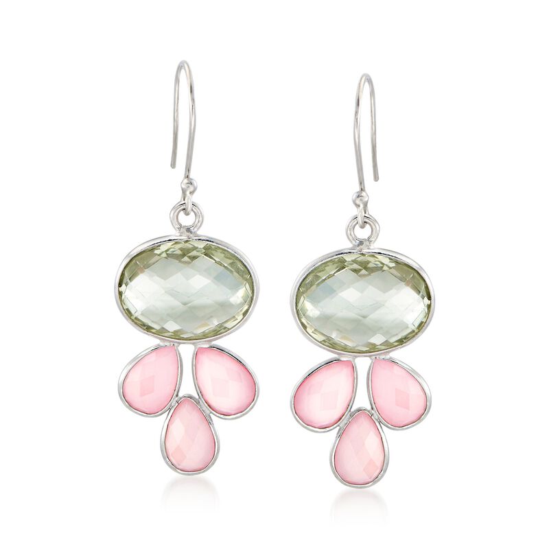 Rose Quartz and 13.00 ct. t.w. Green Prasiolite Drop Earrings in Sterling Silver image number 0