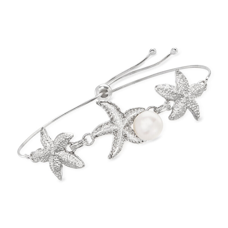 8.5-9mm Cultured Pearl Starfish Trio Bolo Bracelet in Sterling Silver  image number 0
