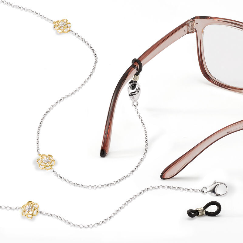 2-In-1 Diamond-Accented Flower Station Necklace and Eyeglass Holder in Two-Tone Sterling Silver image number 2