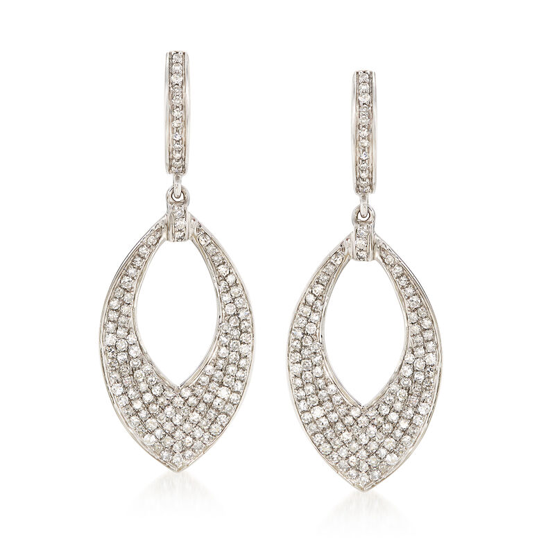 1.00 ct. t.w. Diamond Marquise Hoop Drop Earrings in 14kt White Gold image number 0