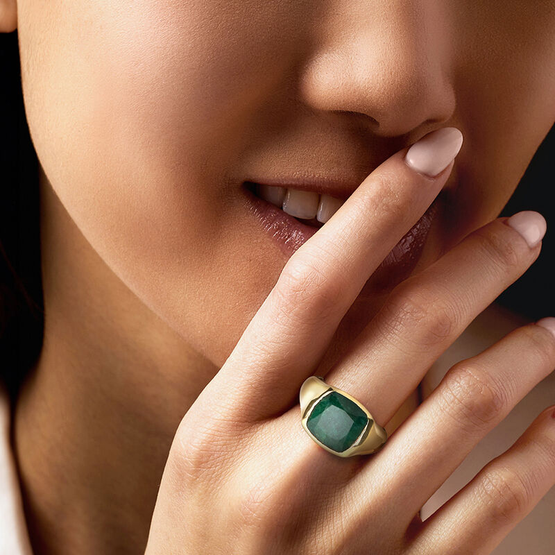 14kt Yellow Gold-Plated Ring with 6.00 Carat Emerald image number 1
