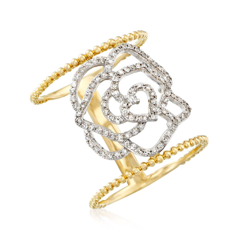 .40 ct. t.w. Diamond Openwork Floral Ring in 14kt Two-Tone Gold image number 3