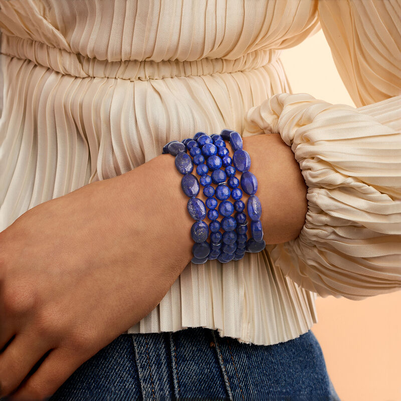Lapis Jewelry Set: Five Bead Stretch Bracelets image number 1