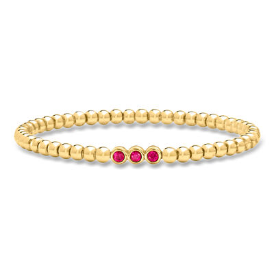 .30 ct. t.w. Lab-Grown Ruby and 4mm 18kt Gold Over Sterling Bead Stretch Bracelet
