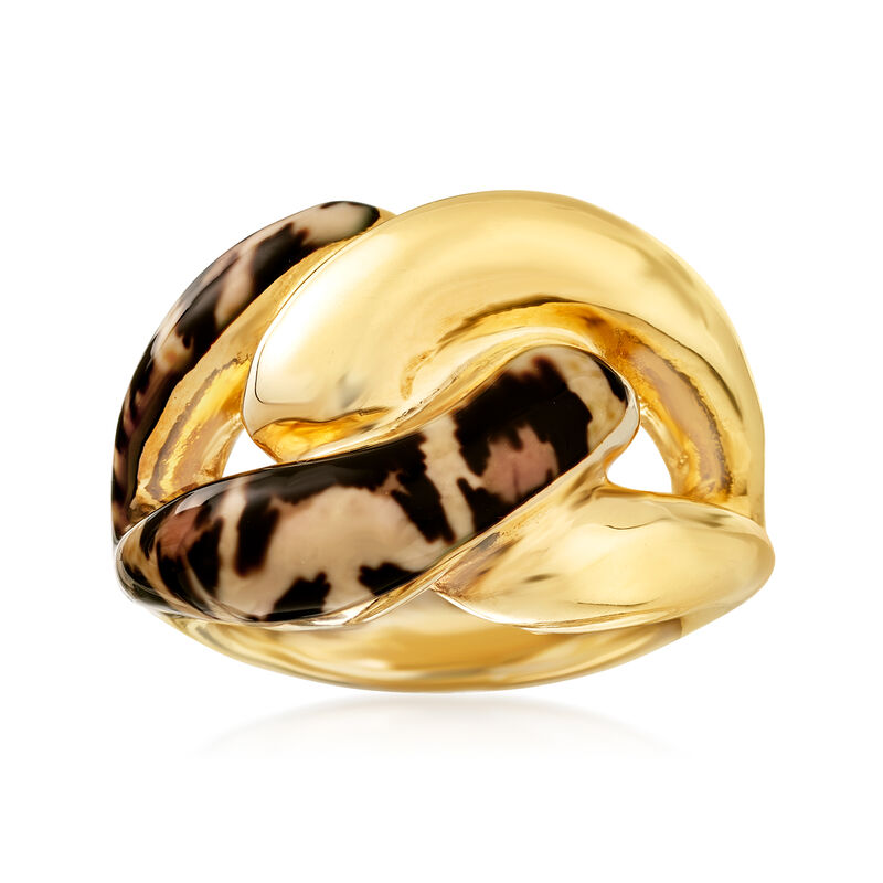 Italian Leopard-Print Enamel Link Ring in 18kt Gold Over Sterling image number 0