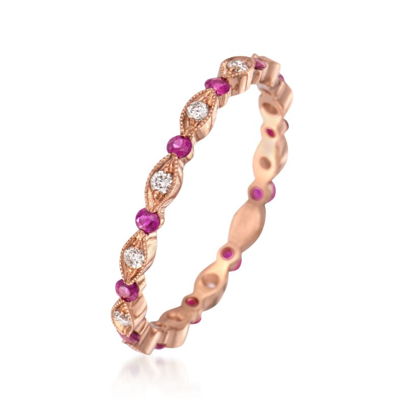 Henri Daussi .26 ct. t.w. Ruby and .15 ct. t.w. Diamond Eternity Band in 18kt Rose Gold. Size 6.5 image number 2