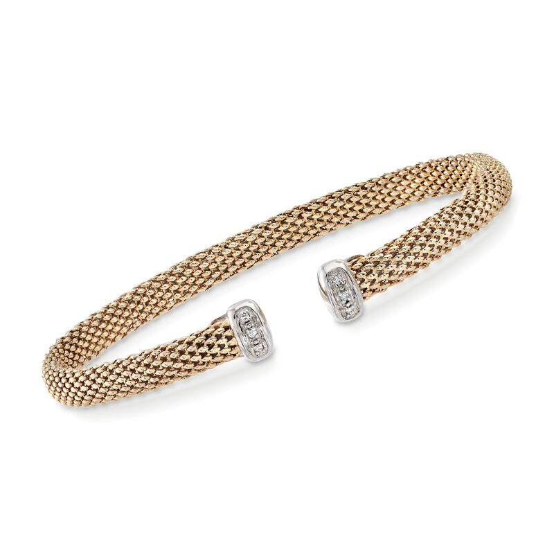 Phillip Gavriel &quot;Popcorn&quot; 14kt Yellow Gold Open-Front Cuff Bracelet with Diamond Accents. 7&quot; image number 0