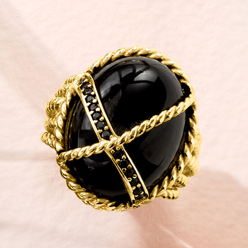 Onyx and .90 ct. t.w. Black Spinel Ring in 18kt Gold Over Sterling image number 3