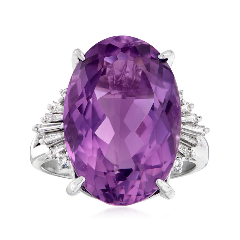 C. 2000 Vintage 11.40 Carat Amethyst and .31 ct. t.w. Diamond Ring in Platinum image number 0