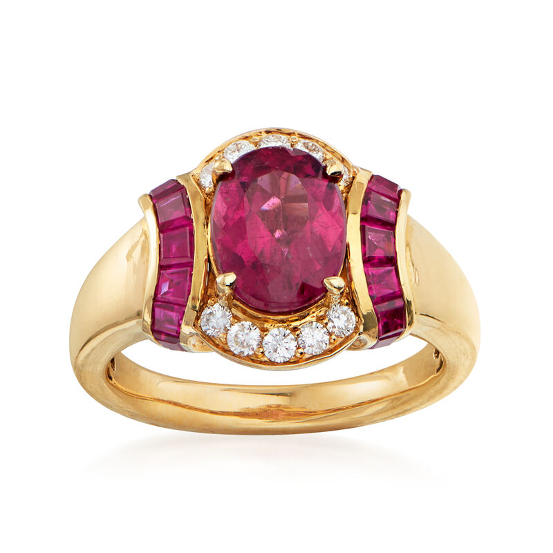 2.10 Carat Pink Tourmaline, 1.00 ct. t.w. Ruby and .21 ct. t.w. Diamond Ring in 14kt Yellow Gold image number 0