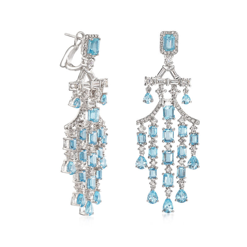 10.70 ct. t.w. Aquamarine and 3.49 ct. t.w. Diamond Chandelier Earrings in 18kt White Gold image number 2