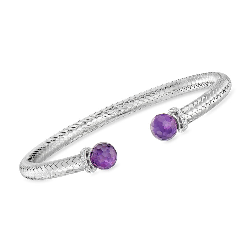 Charles Garnier 7.00 ct. t.w. Amethyst and .20 ct. t.w. CZ Cuff Bracelet in Sterling Silver. 7.5&quot; image number 0