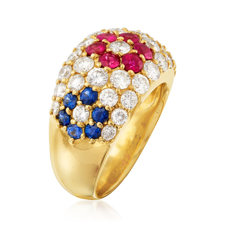 C. 1980 Vintage 1.95 ct. t.w. Diamond and 1.32 ct. t.w. Multi-Gemstone Ring in 18kt Yellow Gold image number 2