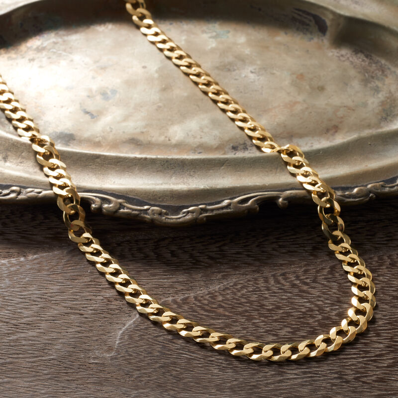 Men's 6.7mm 14kt Yellow Gold Curb Chain Necklace image number 1