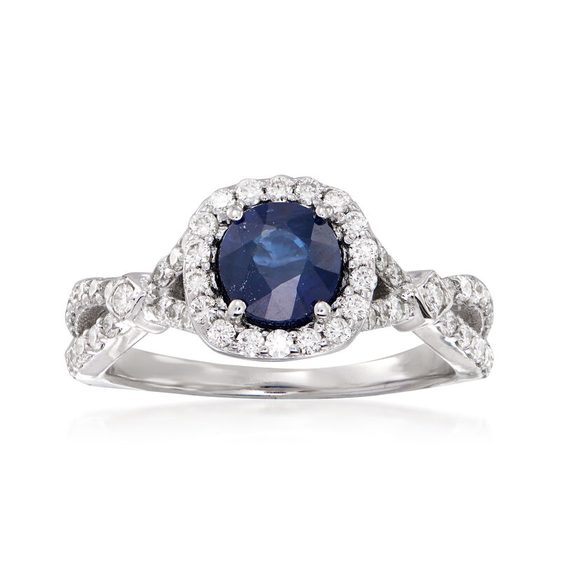 1.00 Carat Sapphire and .71 ct. t.w. Diamond Ring in 14kt White Gold image number 0