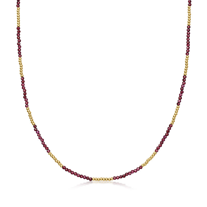 11.00 ct. t.w. Garnet and 2mm 10kt Yellow Gold Bead Necklace image number 0