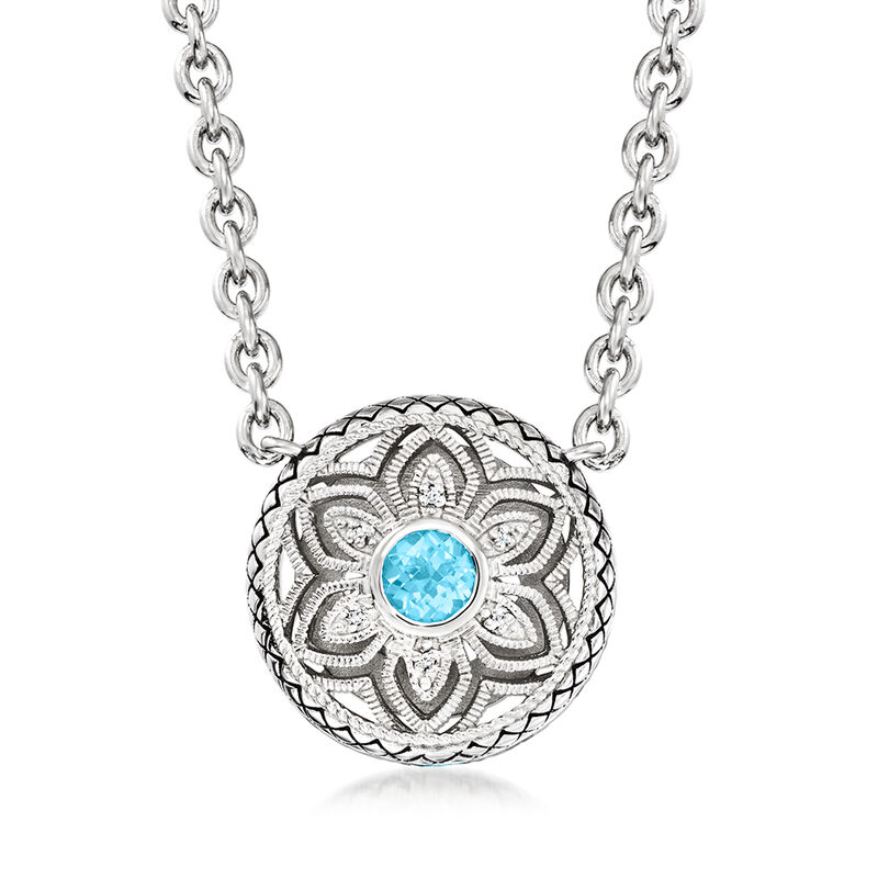 Andrea Candela &quot;Tesoro Gema&quot; .60 Carat Swiss Blue Topaz Floral Necklace with Diamond Accents in Sterling Silver  image number 0