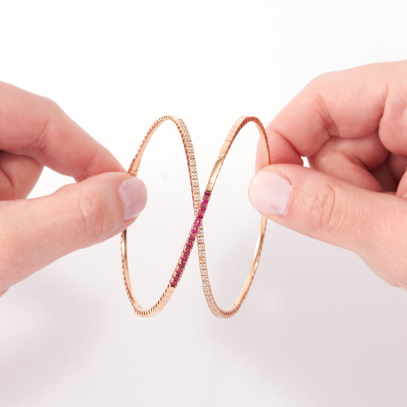 .70 ct. t.w. Ruby and .60 ct. t.w. Diamond Wrap Bracelet in 18kt Rose Gold. 7&quot; image number 1