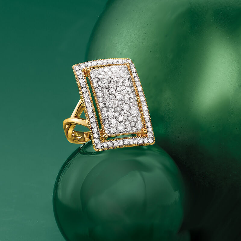 1.50 ct. t.w. Pave Diamond Rectangular Ring in 14kt Yellow Gold image number 4