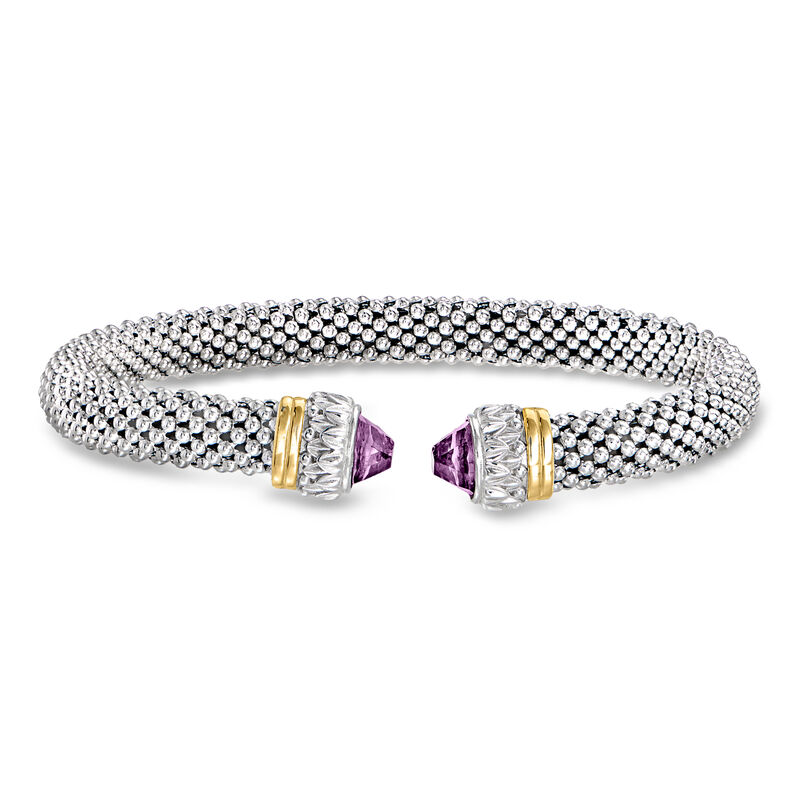Phillip Gavriel "Popcorn" .60 ct. t.w. Amethyst Cuff Bracelet in Sterling Silver with 18kt Yellow Gold. 7" image number 0