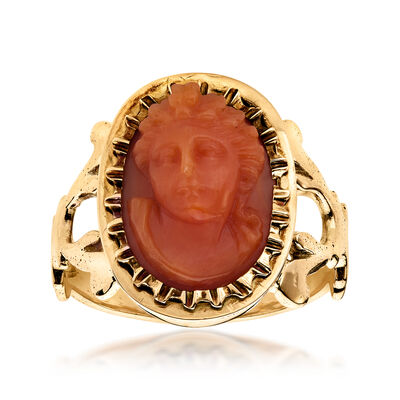 C. 1950 Vintage Coral Cameo Ring in 9kt Gold