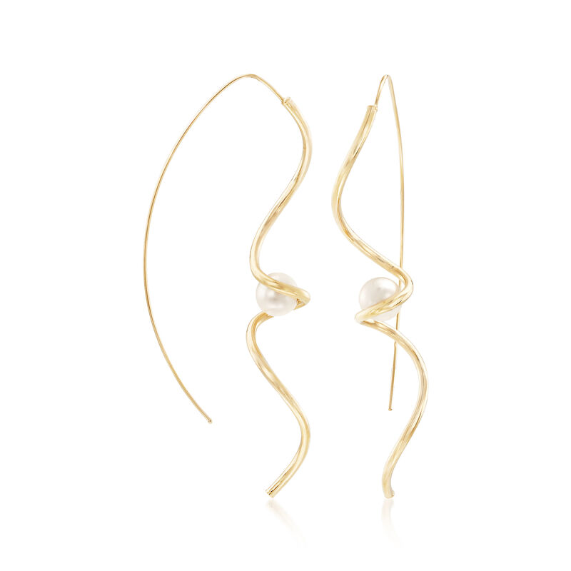 6.5-7mm Cultured Pearl and 14kt Yellow Gold Spiral Drop Earrings image number 2